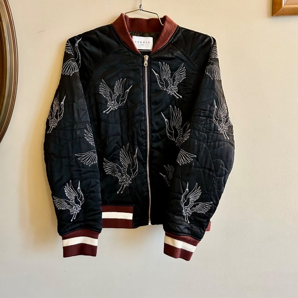 Sandro Paris Embroidered Crane Bomber Jacket - Picture 3 of 16